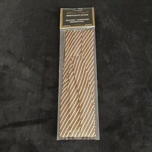 BRUNO CAPELO FASHION 3 PLEAT SATIN HAT BAND. BROWN-BEIGE THIN STRIPE.